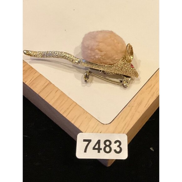 Vintage Mouse Brooch With Faux Fur & Rhinestone Accents - Picture 11 of 12